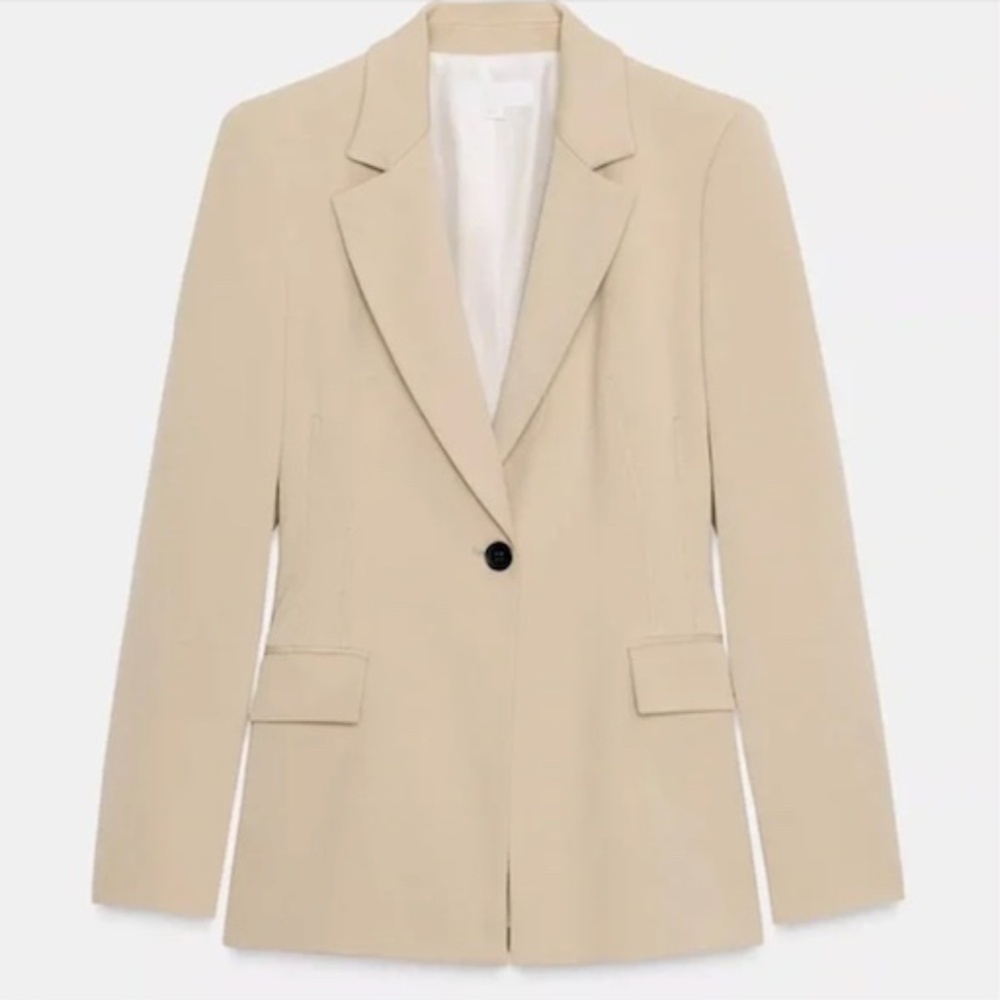 Zara Women's Linen Blend One Button Notch Collar Blazer Beige Size XS